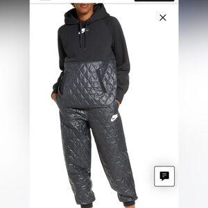 Nike Sportswear BlackQuilt Mixed Media SET (Hoddie and Jogger) Size Medium